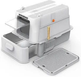 Covered Stainless Steel Cat Litter Box with Odor Control, Modular Design with Drawer, Easy to Clean with Scoop,XL Size Fits All Cats (Light Grey)