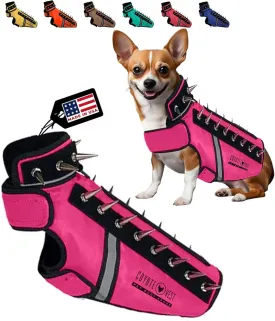 CoyoteVest SpikeVest Dog Harness Vest for Small Dogs, Reflective Dog Vest with Spikes to Shield Your pet from Coyotes, Raptor and Animal Attacks, Anti Hawk Vest, Made in USA (XS-Pink)