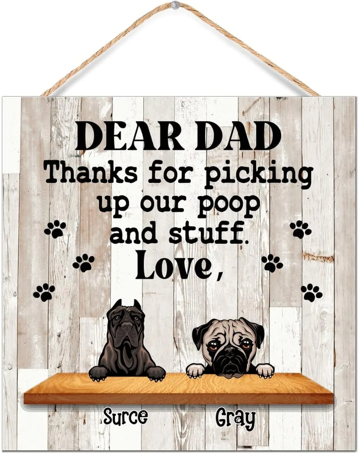 CustonCares Personalized Best Dog Photo and Name Country Wall Dcor Wood Signs Modern Memorial Pet Portrait Signs Vertical Wood Wall Sign for Table Kitchen Window 12x12in