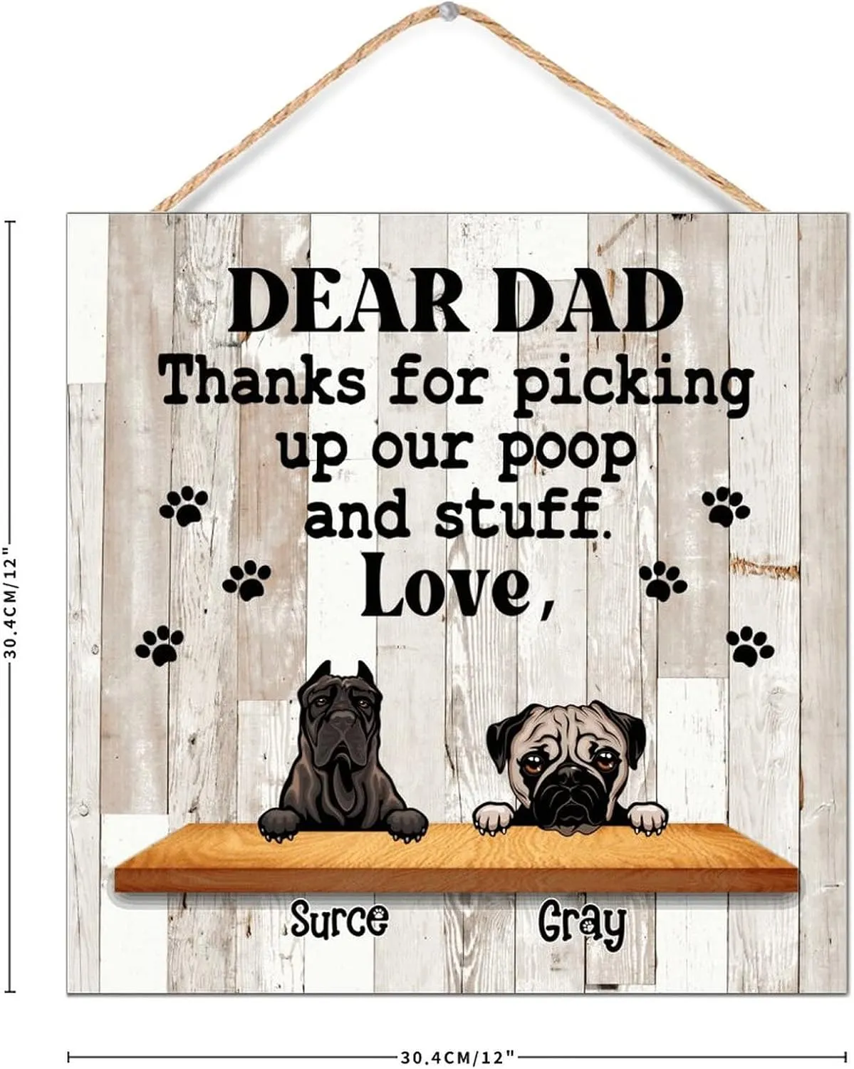 CustonCares Personalized Best Dog Photo and Name Country Wall Dcor Wood Signs Modern Memorial Pet Portrait Signs Vertical Wood Wall Sign for Table Kitchen Window 12x12in