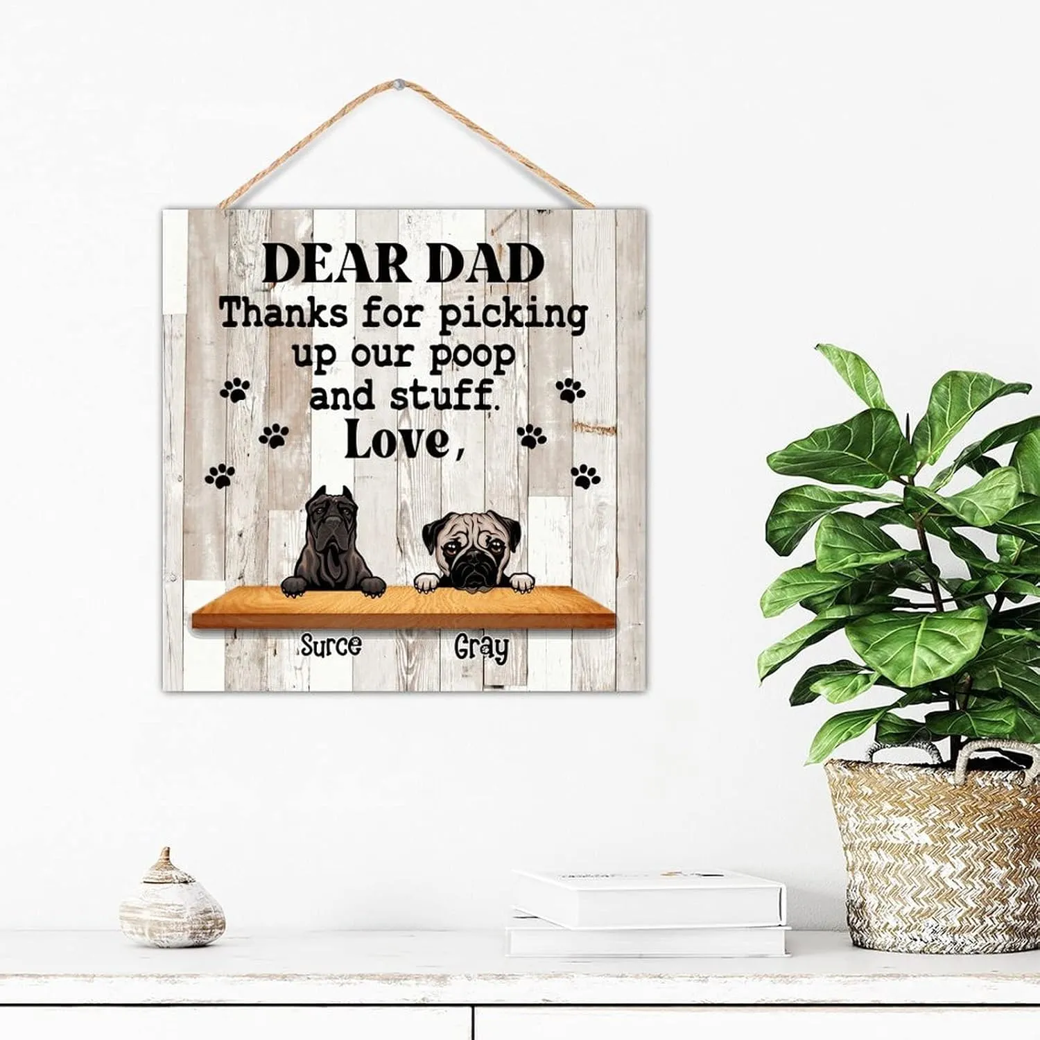 CustonCares Personalized Best Dog Photo and Name Country Wall Dcor Wood Signs Modern Memorial Pet Portrait Signs Vertical Wood Wall Sign for Table Kitchen Window 12x12in