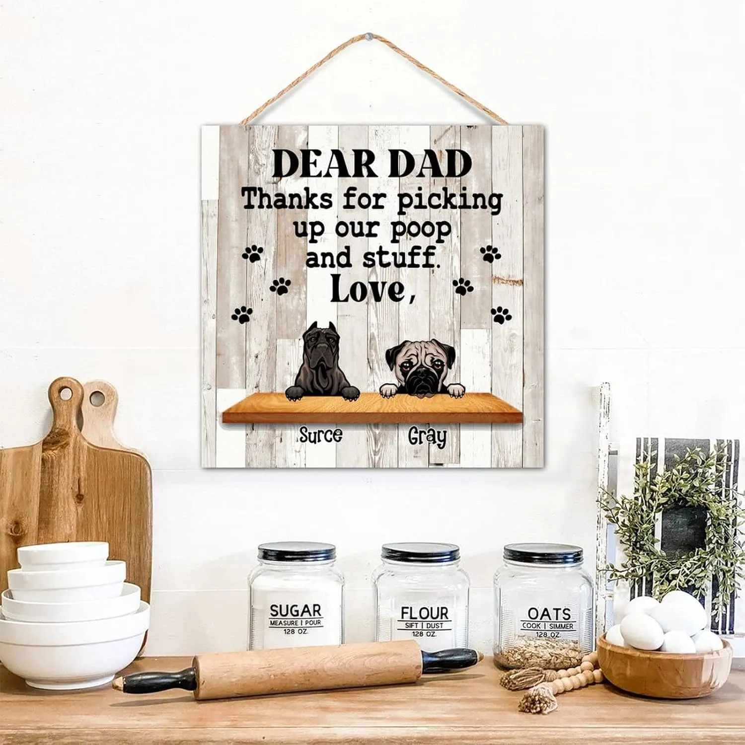 CustonCares Personalized Best Dog Photo and Name Country Wall Dcor Wood Signs Modern Memorial Pet Portrait Signs Vertical Wood Wall Sign for Table Kitchen Window 12x12in
