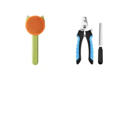 Dog and Cat Slicker Grooming Brush | Plastic Handle Short & Long Hair Tool | With Stainless Steel Pet Nail Clippers Grooming Set (Small size nail cutter with filler)