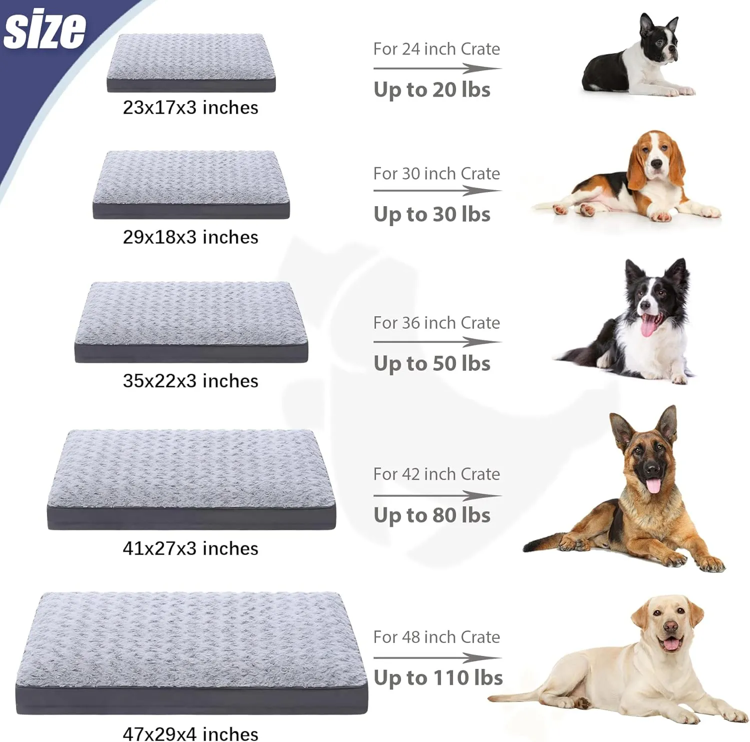 Dog Crate Bed Waterproof for Medium Dogs - Rose Velvet Soft Fluffy Washable With Removable Cover & Anti-Slip Bottom, 29 x 18 Inch, Light Gray