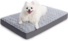 Dog Crate Bed Waterproof for Medium Dogs - Rose Velvet Soft Fluffy Washable With Removable Cover & Anti-Slip Bottom, 29 x 18 Inch, Light Gray