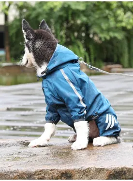 Dog Raincoat, 4 Legs Dog Rain Jacket with Hood, Traction D Ring and Reflective Strips for Small Dogs (Blue, Small)