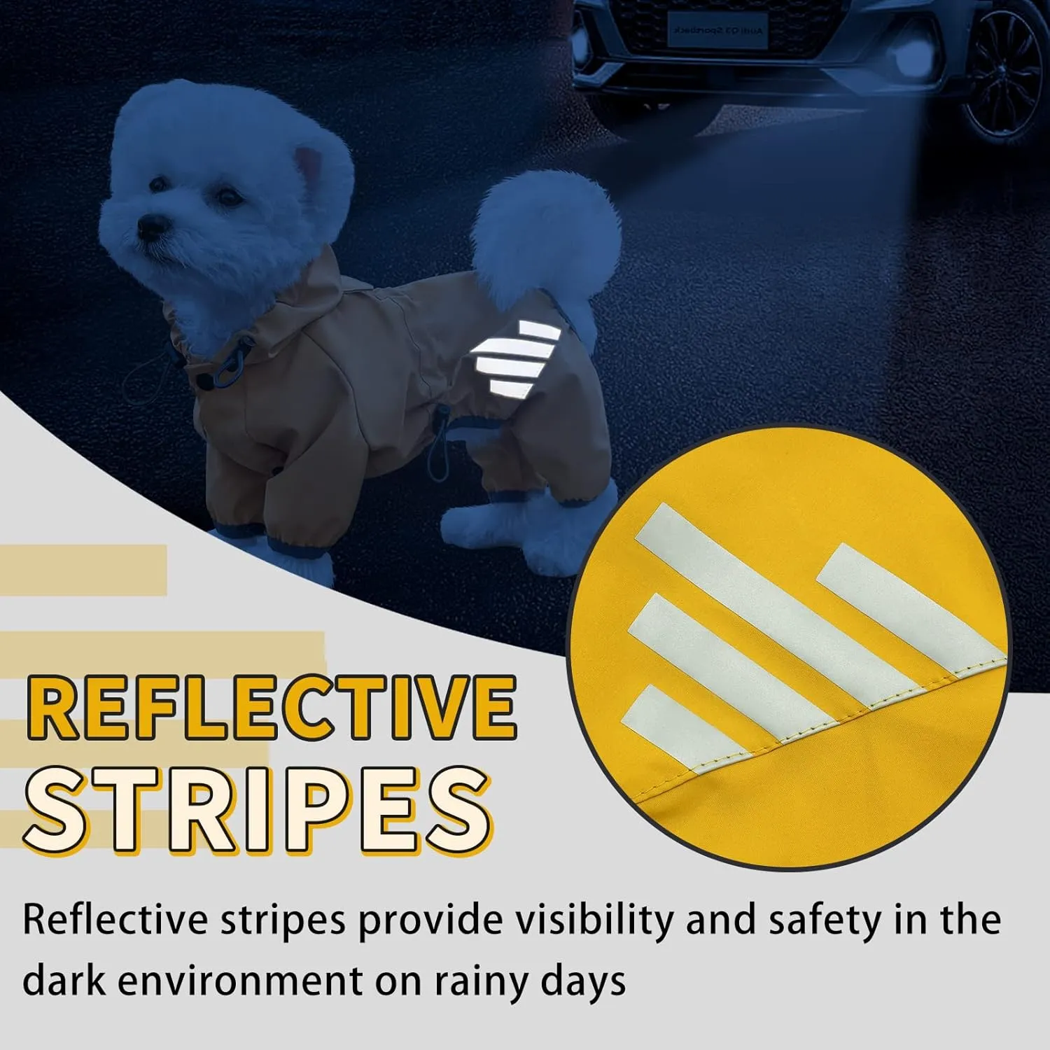 Dog Raincoat, Waterproof Dog Rain Jacket with Hood, Rain Coat with Leash Hole, Reflective Strap for Small Medium Dogs, Lightweight Puppy Clothes(Yellow,L)
