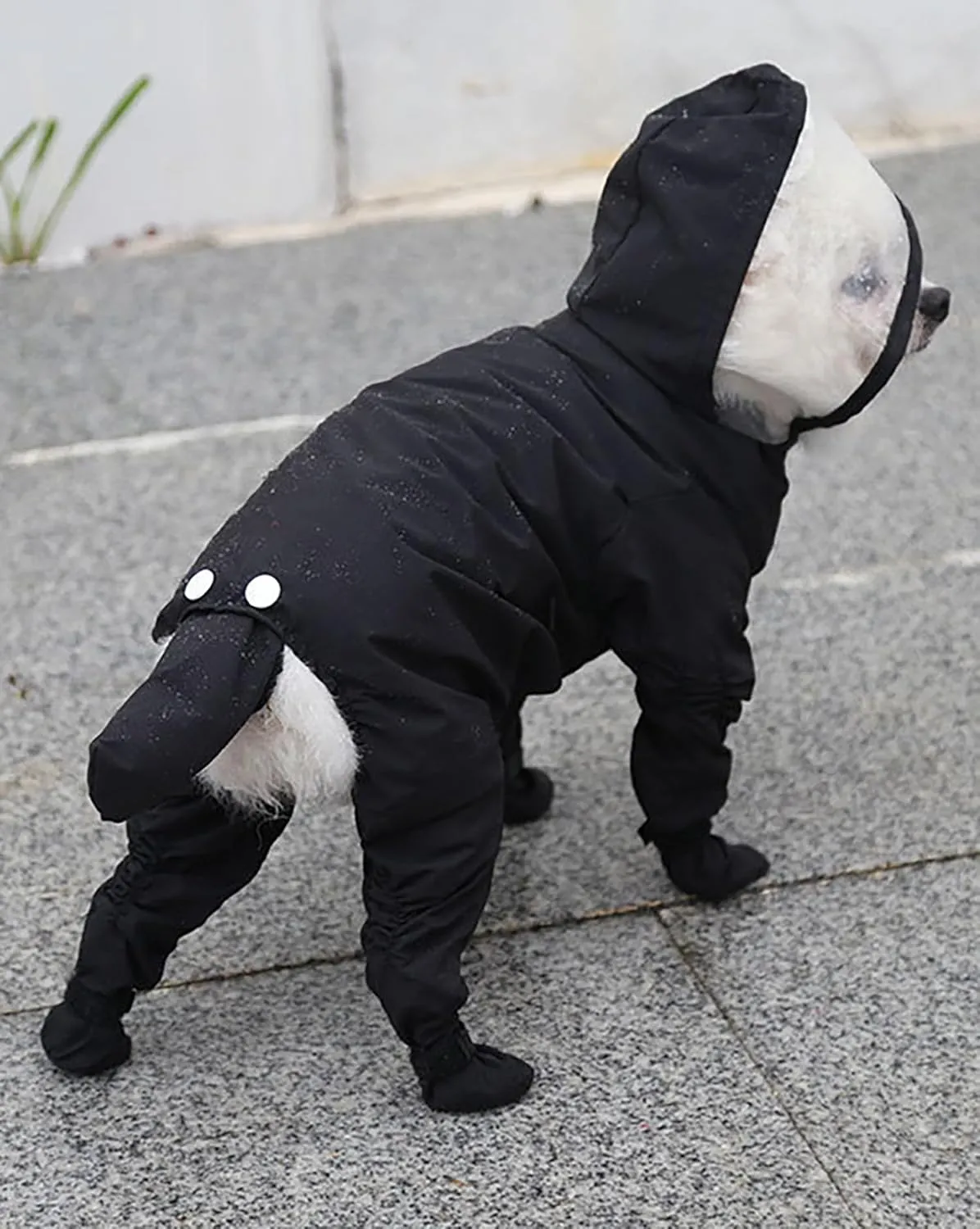 Dog Raincoat with Hood, Waterproof Full-Coverage Reflective Rain Jacket Quick-Drying Rain Poncho and Shoes for Small Medium Large Dogs,Black,L