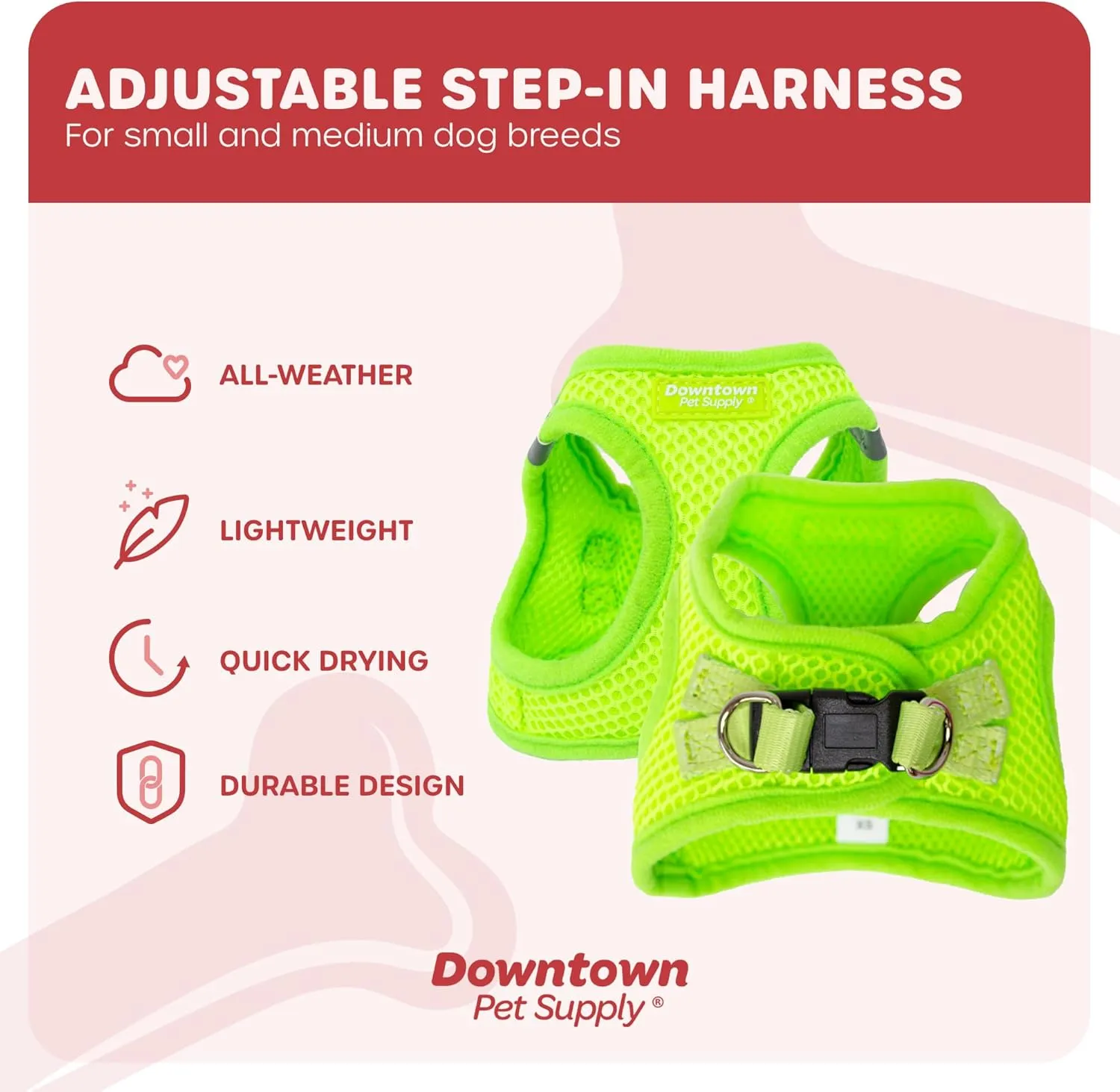 Downtown Pet Supply Step in Dog Harness for Teacup Dogs & Cats No Pull, XX-Small, Atomic Yellow - Adjustable Harness with Padded Mesh Fabric and Reflective Trim - Buckle Strap Harness for Dogs