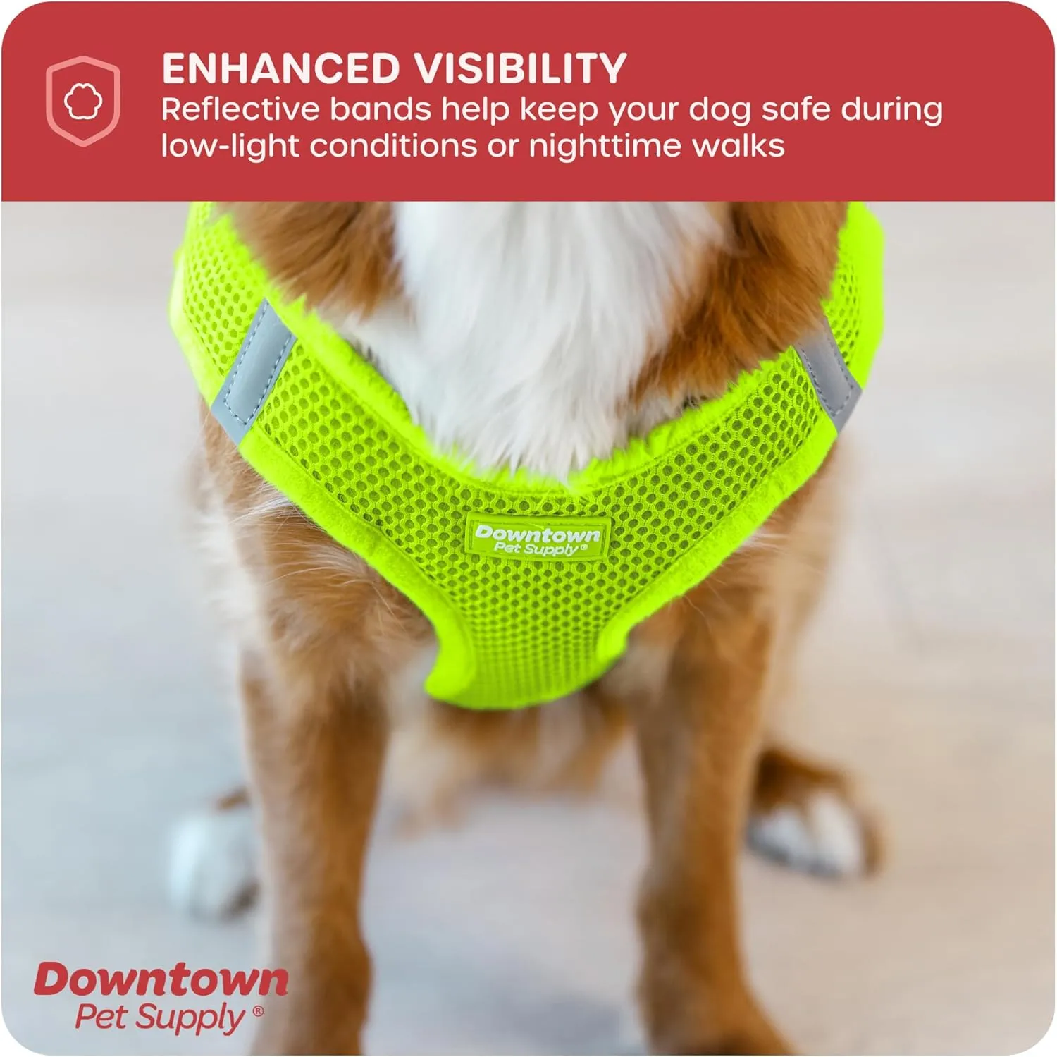 Downtown Pet Supply Step in Dog Harness for Teacup Dogs & Cats No Pull, XX-Small, Atomic Yellow - Adjustable Harness with Padded Mesh Fabric and Reflective Trim - Buckle Strap Harness for Dogs