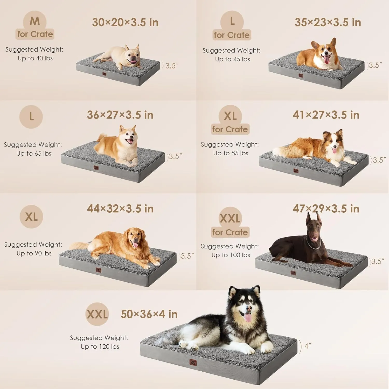 EHEYCIGA Orthopedic XL Dog Beds for Extra Large Dogs with Removable Washable Cover, Light Grey, 44x32
