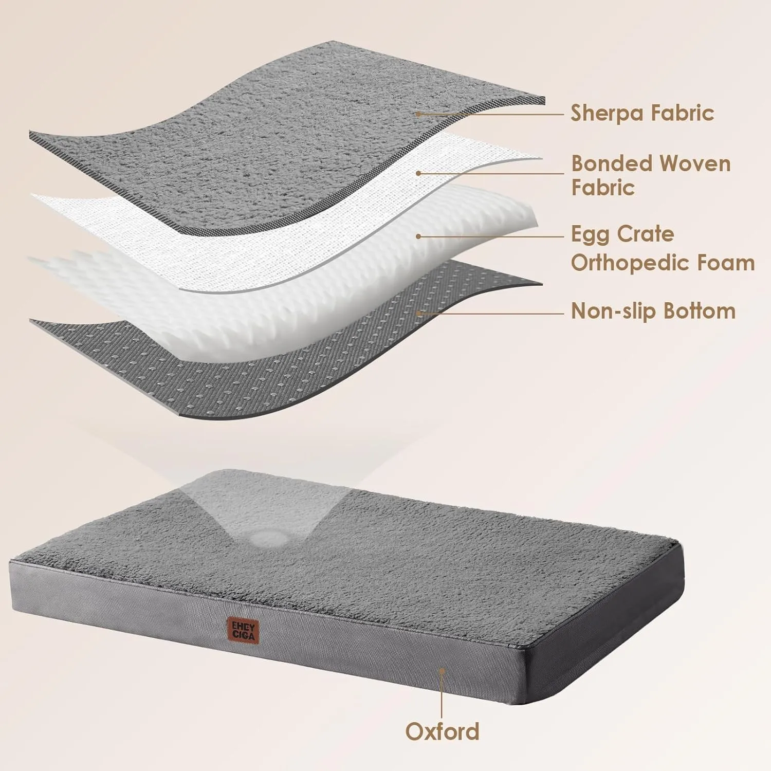 EHEYCIGA Orthopedic XL Dog Beds for Extra Large Dogs with Removable Washable Cover, Light Grey, 44x32