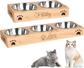 Engraved Personalized Cat Bowls with Name, BUGMKCS Customized Pet Food Bowls Sets for Both Cat & Dog, Anti Slip Raised Steel Stanless Water Fountain, Durable Dog Feeding Station for Pet's Gifts