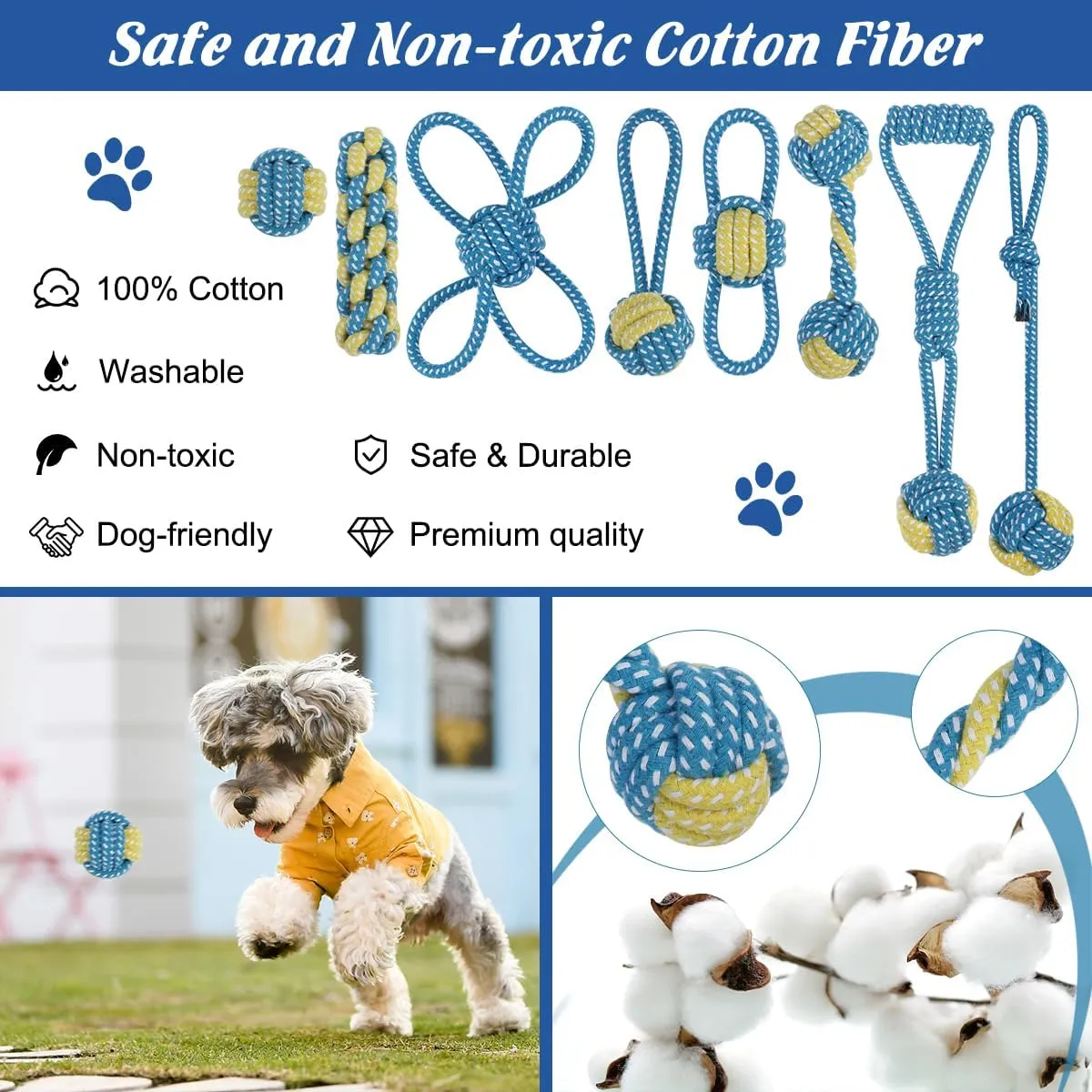 ETACCU 8 Pack Dog Rope Toys for Puppy & Small Dogs  Puppy Rope Toy for Aggressive Chewers, IndestructibleKeeping Dogs from Being Bored- Blue