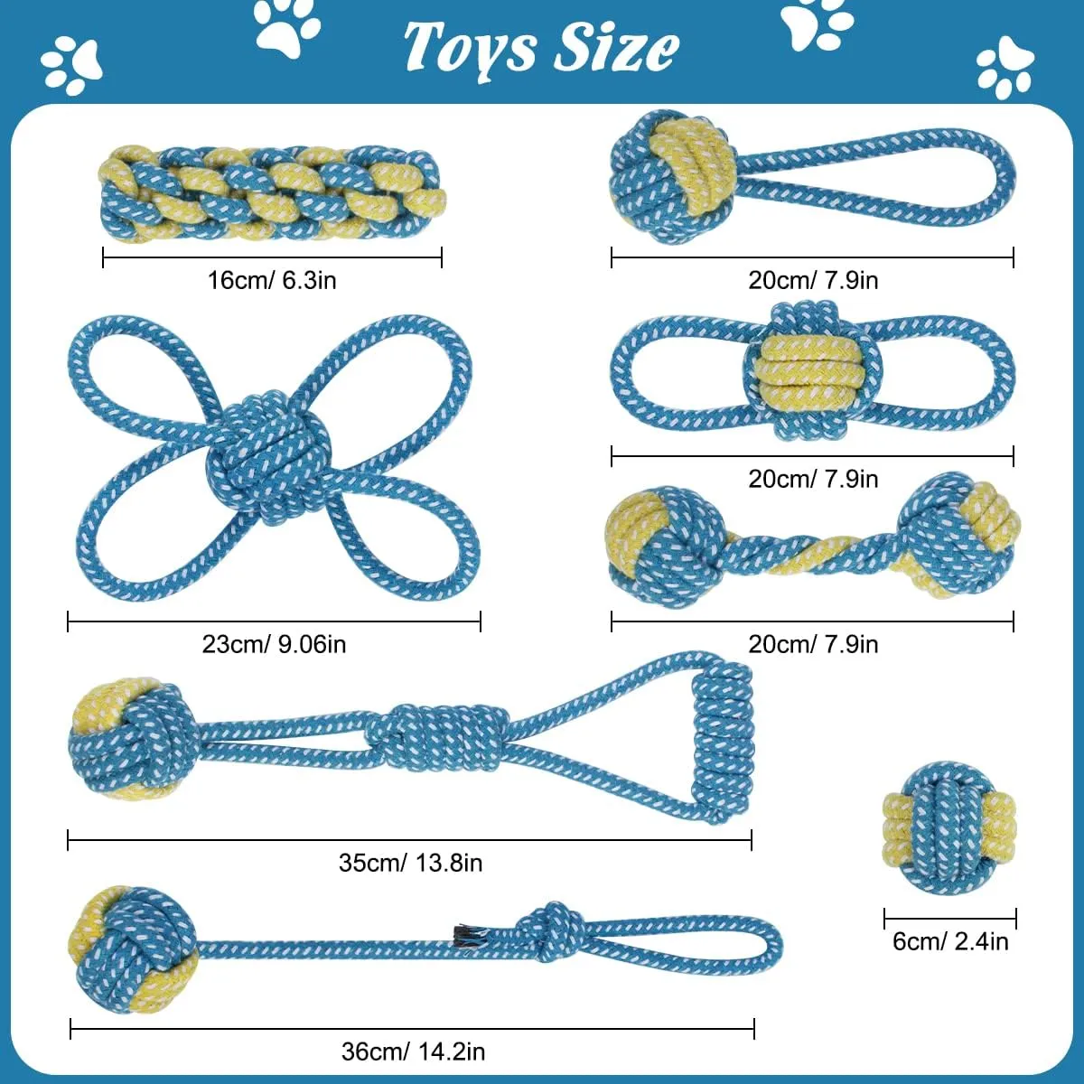 ETACCU 8 Pack Dog Rope Toys for Puppy & Small Dogs  Puppy Rope Toy for Aggressive Chewers, IndestructibleKeeping Dogs from Being Bored- Blue