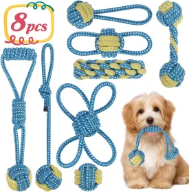 ETACCU 8 Pack Dog Rope Toys for Puppy & Small Dogs  Puppy Rope Toy for Aggressive Chewers, IndestructibleKeeping Dogs from Being Bored- Blue