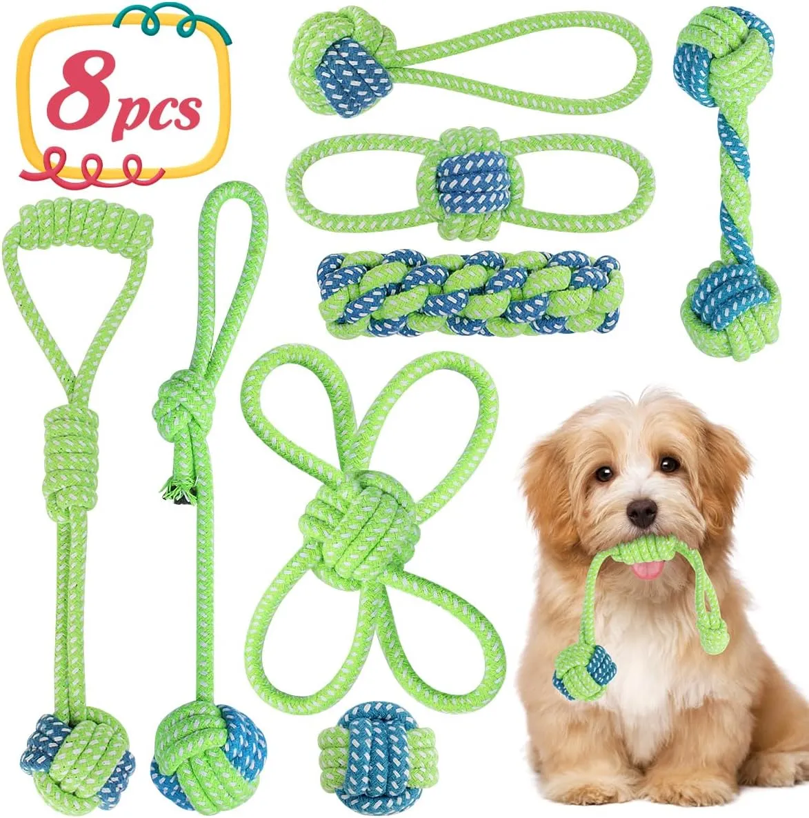 ETACCU 8 Pack Dog Rope Toys for Puppy & Small Dogs  Puppy Rope Toy for Aggressive Chewers, IndestructibleKeeping Dogs from Being Bored- Green