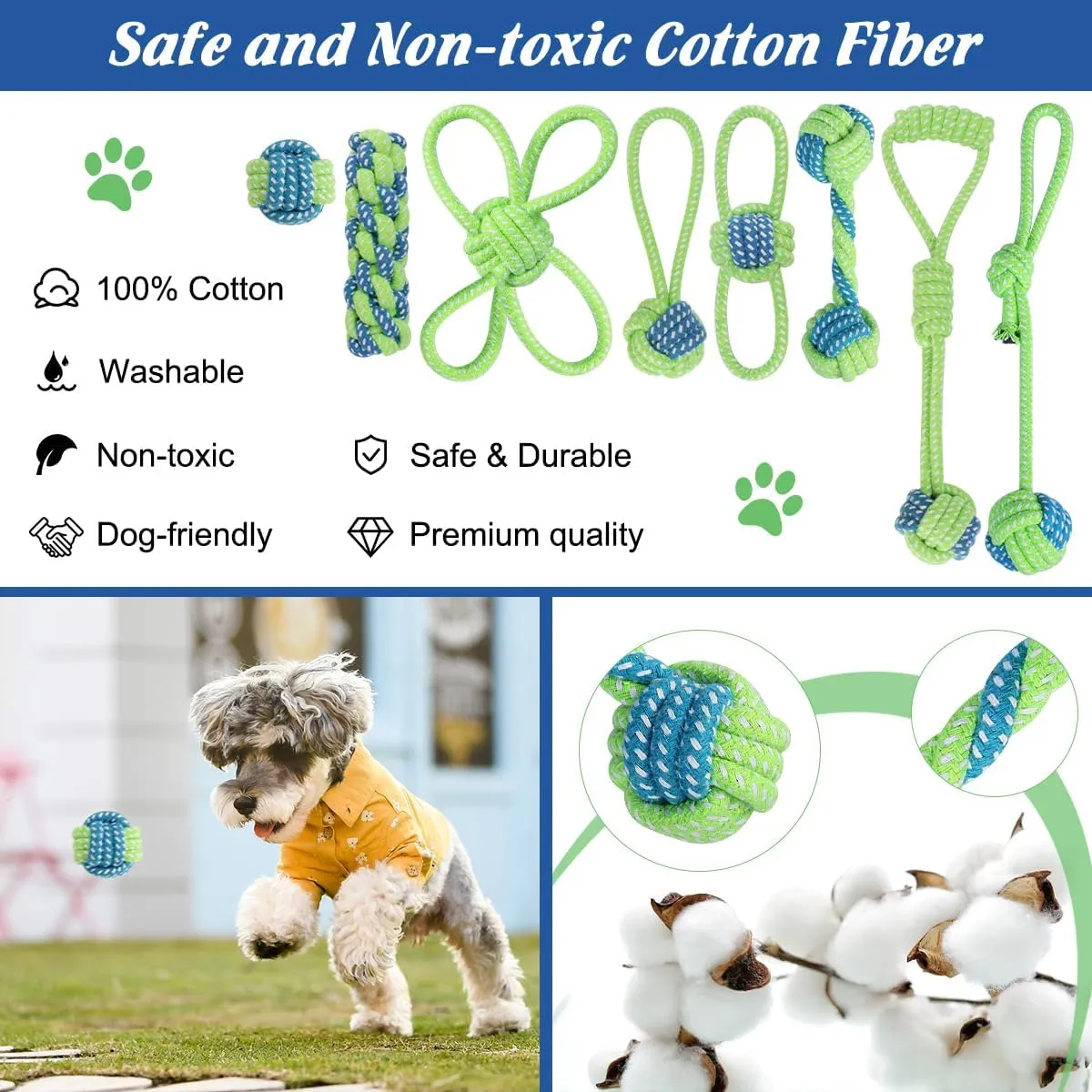 ETACCU 8 Pack Dog Rope Toys for Puppy & Small Dogs  Puppy Rope Toy for Aggressive Chewers, IndestructibleKeeping Dogs from Being Bored- Green