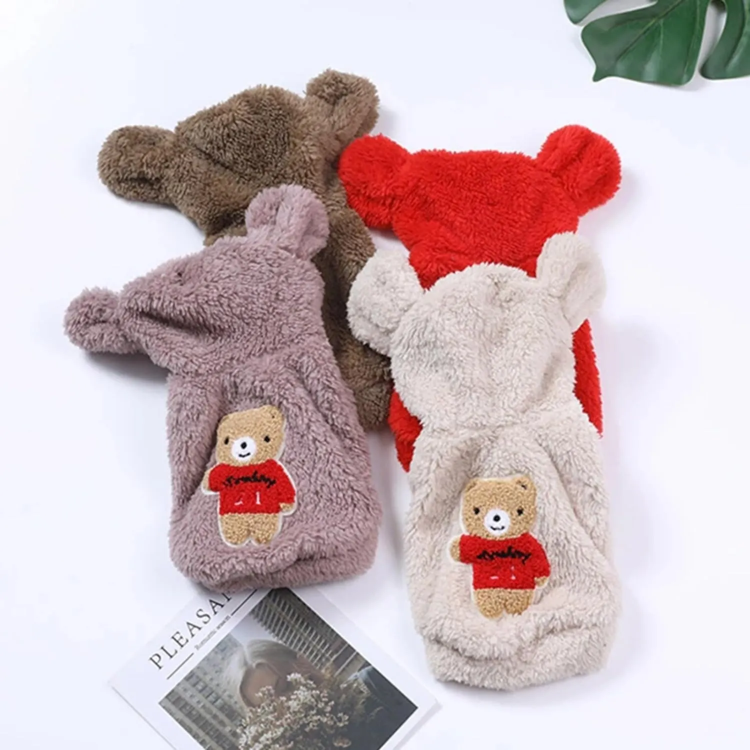 Fleece Dog Hoodies Warm Pet Clothes for Small Dog Coat Jacket Cute Bear Ear Dog Clothing Chihuahua Yorkie Costume (Beige,S)