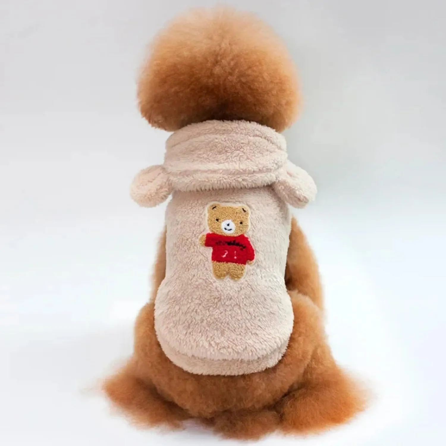 Fleece Dog Hoodies Warm Pet Clothes for Small Dog Coat Jacket Cute Bear Ear Dog Clothing Chihuahua Yorkie Costume (Beige,S)