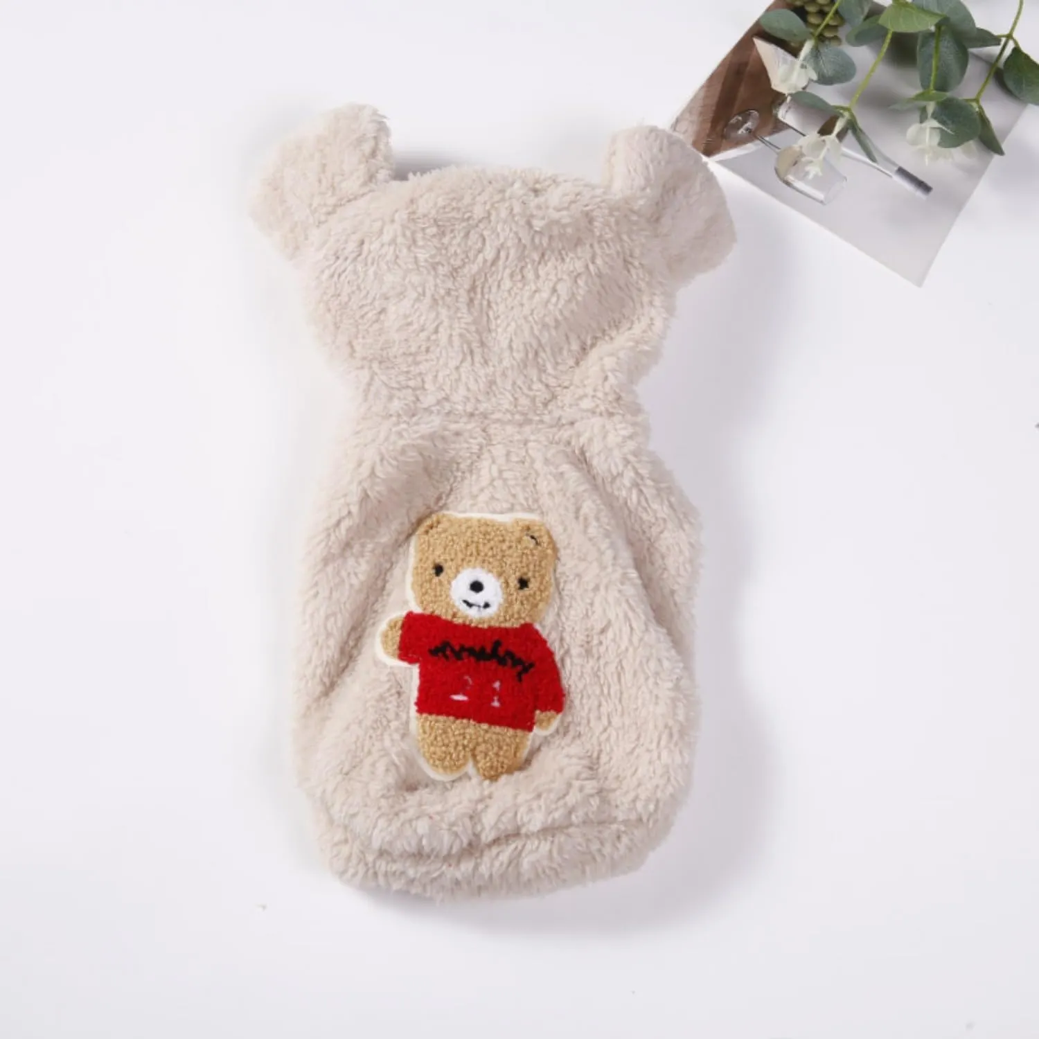 Fleece Dog Hoodies Warm Pet Clothes for Small Dog Coat Jacket Cute Bear Ear Dog Clothing Chihuahua Yorkie Costume (Beige,S)