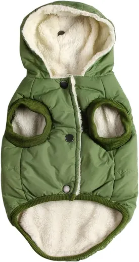 Fleece Lining Extra Warm Dog Hoodie in Winter,Small Dog Jacket Puppy Coats with Hooded Green S