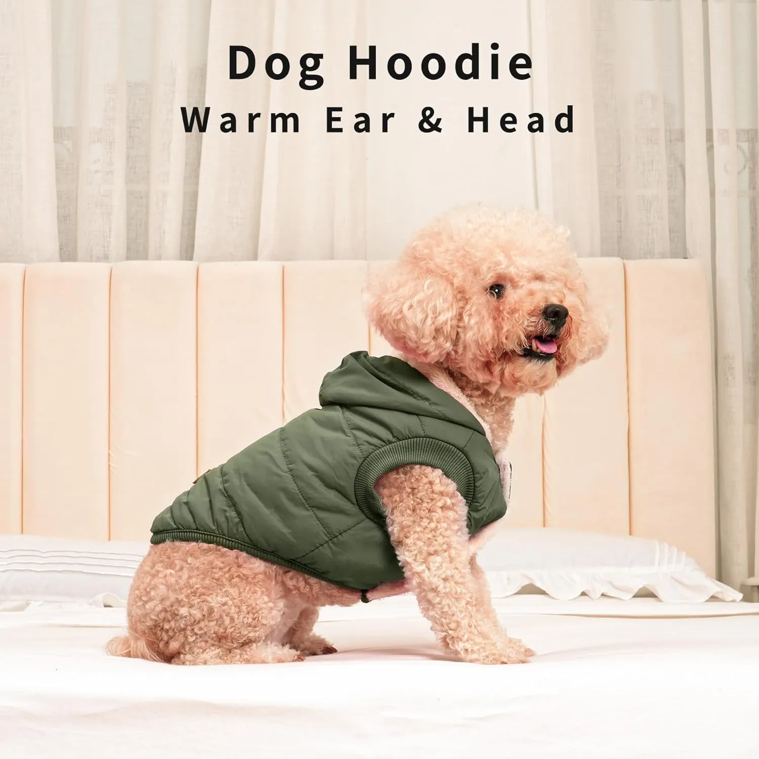 Fleece Lining Extra Warm Dog Hoodie in Winter,Small Dog Jacket Puppy Coats with Hooded Green S