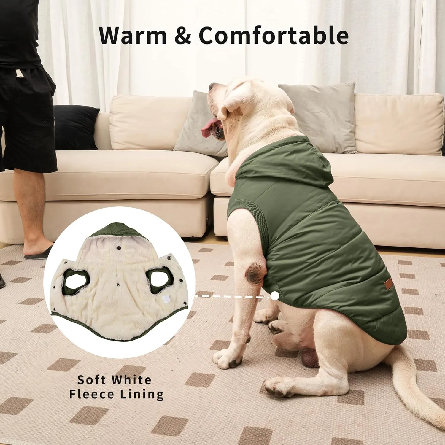 Fleece Lining Extra Warm Dog Hoodie in Winter,Small Dog Jacket Puppy Coats with Hooded Green S