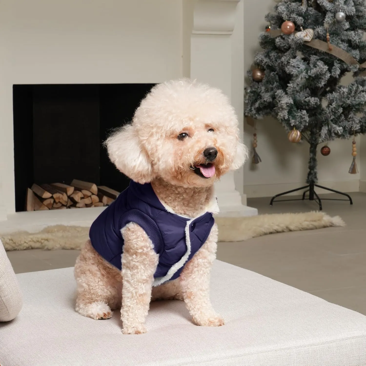 Fleece Lining Extra Warm Dog Hoodie in Winter,Small Dog Jacket Puppy Coats with Hooded,Blue S