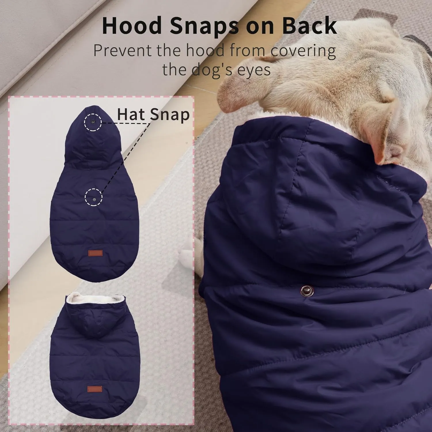 Fleece Lining Extra Warm Dog Hoodie in Winter,Small Dog Jacket Puppy Coats with Hooded,Blue S