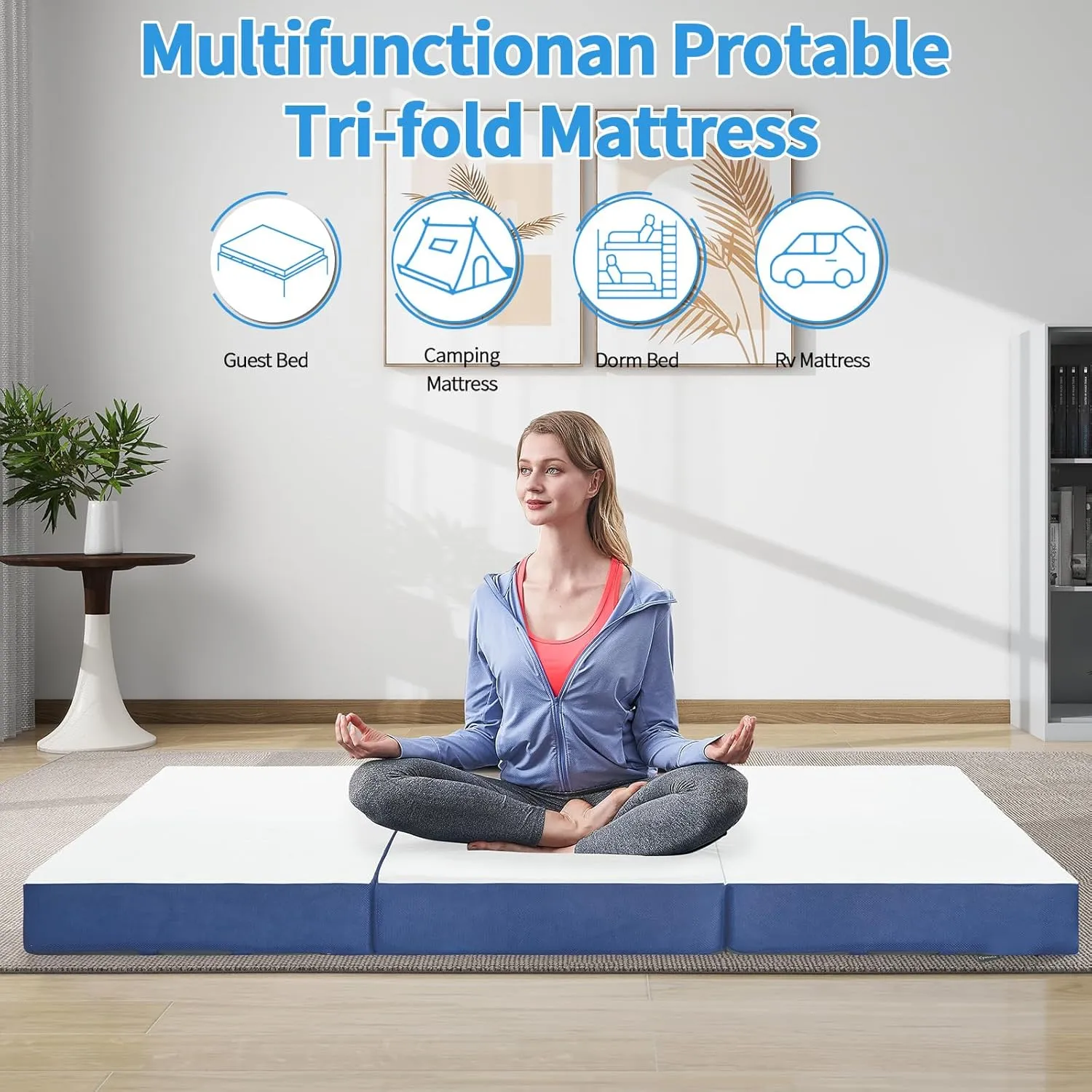 Folding Mattress Twin,6 inch Memory Foam Tri Fold,Portable Mattress with Washable Cover, Guest Bed Portable Foldable Mattress Topper for Camping, Road Trip,Travel(38"75"6")