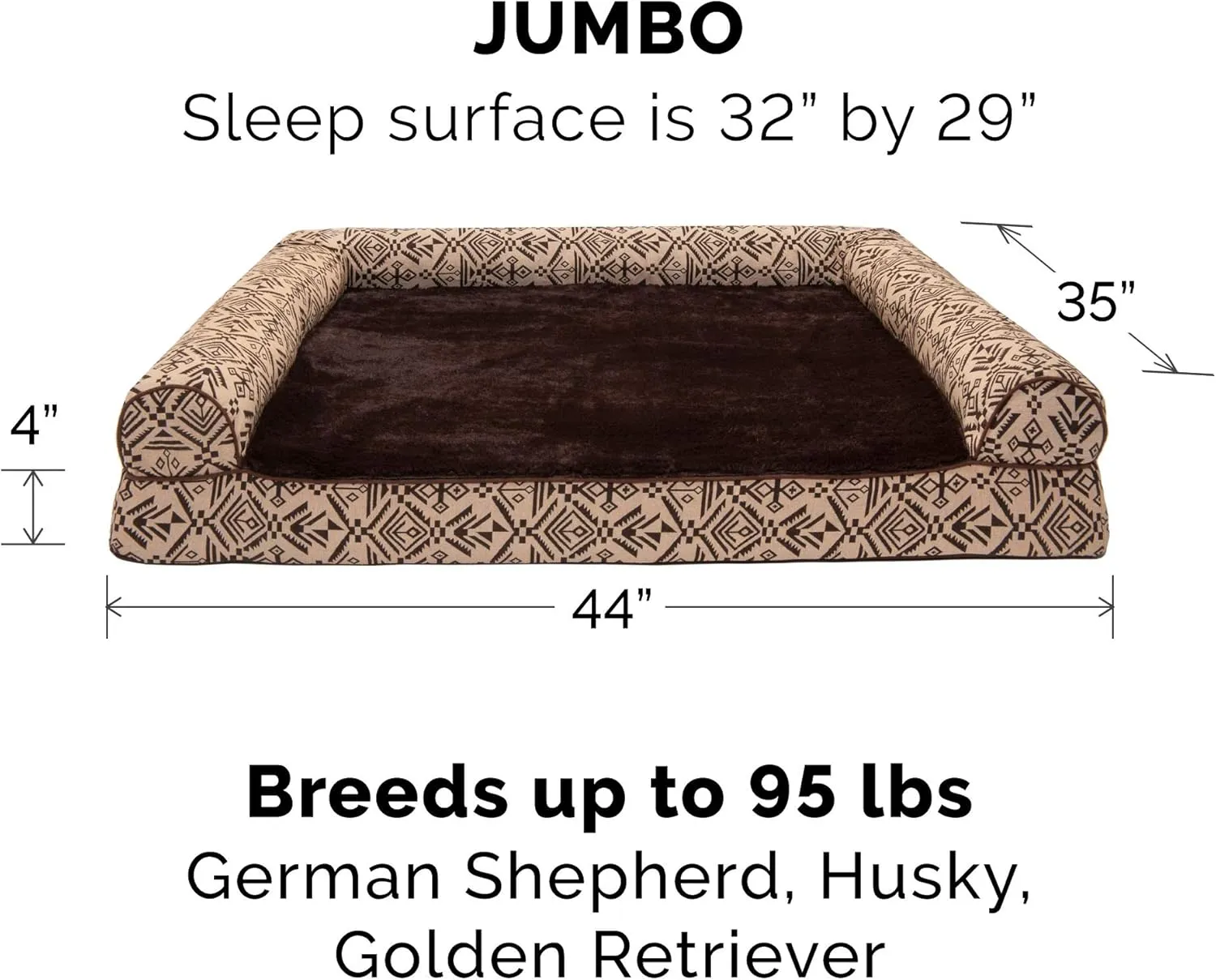 Furhaven Cooling Gel Dog Bed for Large Dogs w/ Removable Bolsters & Washable Cover, For Dogs Up to 95 lbs - Plush & Southwest Kilim Woven Decor Sofa - Desert Brown, Jumbo/XL