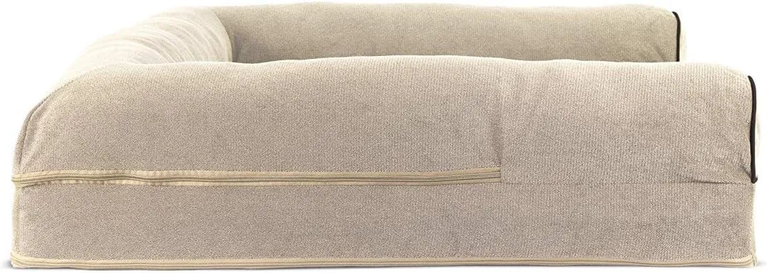 Furhaven Cooling Gel Dog Bed for Large Dogs w/ Removable Bolsters & Washable Cover, For Dogs Up to 95 lbs - Sherpa & Chenille Sofa - Cream, Jumbo/XL