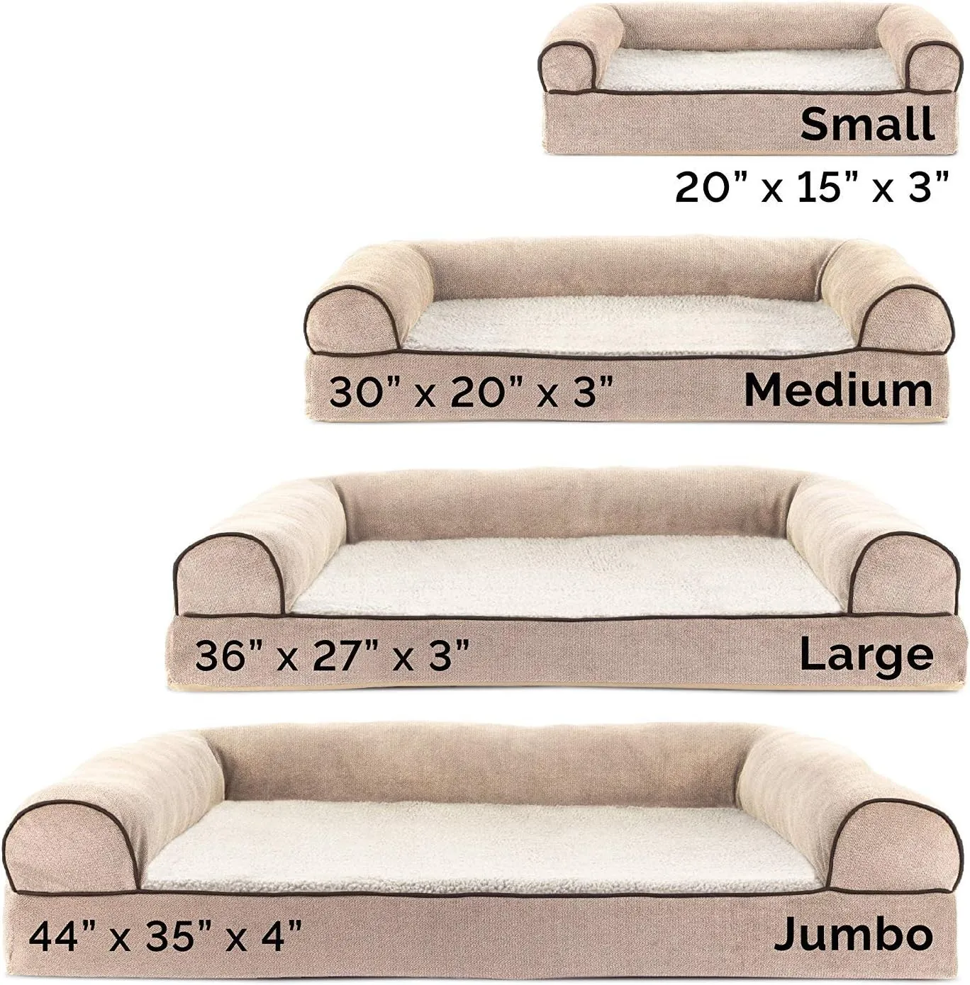 Furhaven Cooling Gel Dog Bed for Large Dogs w/ Removable Bolsters & Washable Cover, For Dogs Up to 95 lbs - Sherpa & Chenille Sofa - Cream, Jumbo/XL