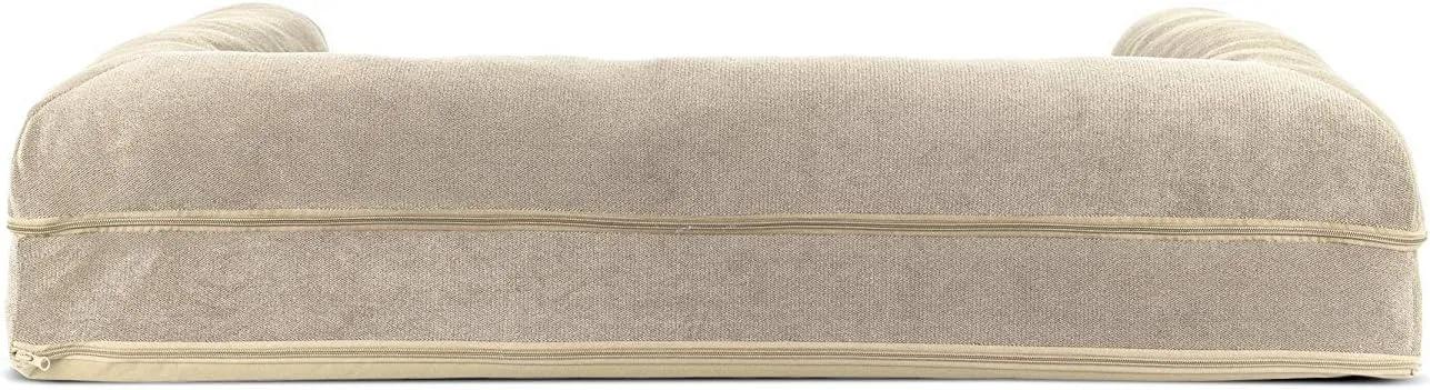 Furhaven Cooling Gel Dog Bed for Large Dogs w/ Removable Bolsters & Washable Cover, For Dogs Up to 95 lbs - Sherpa & Chenille Sofa - Cream, Jumbo/XL