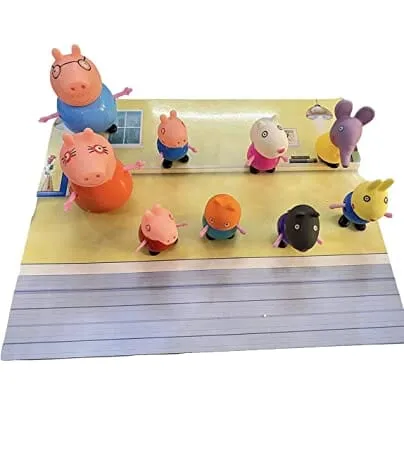 G.FIDEL Peppa Pig Family Set of 9 Best Gift for Kids - Peppa Pig, George, Daddy Pig, Mommy Pig, Granny Pig, Grandpa Pig,Soft Rubber face