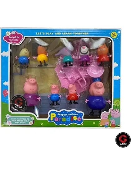 G.FIDEL Peppa Pig Family Set of 9 Best Gift for Kids - Peppa Pig, George, Daddy Pig, Mommy Pig, Granny Pig, Grandpa Pig,Soft Rubber face