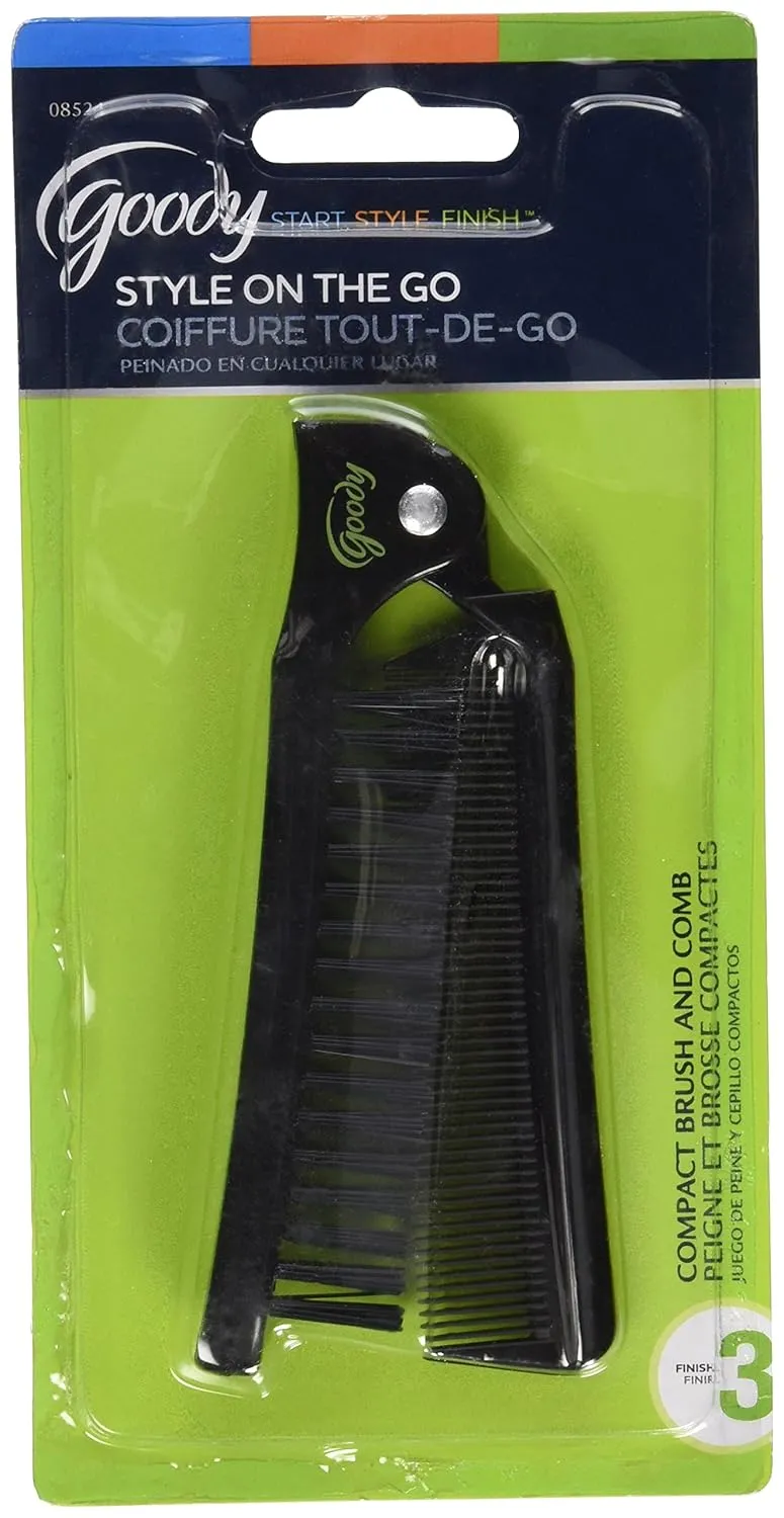 Goody 08524 Style On The Go Compact Brush and Comb Combo; Maintain Your Look On the Go; Perfect Size for Purse, Pocket or Tote Bag; Measures Approx. 8.25" When Unfolded and 4.5" When Folded