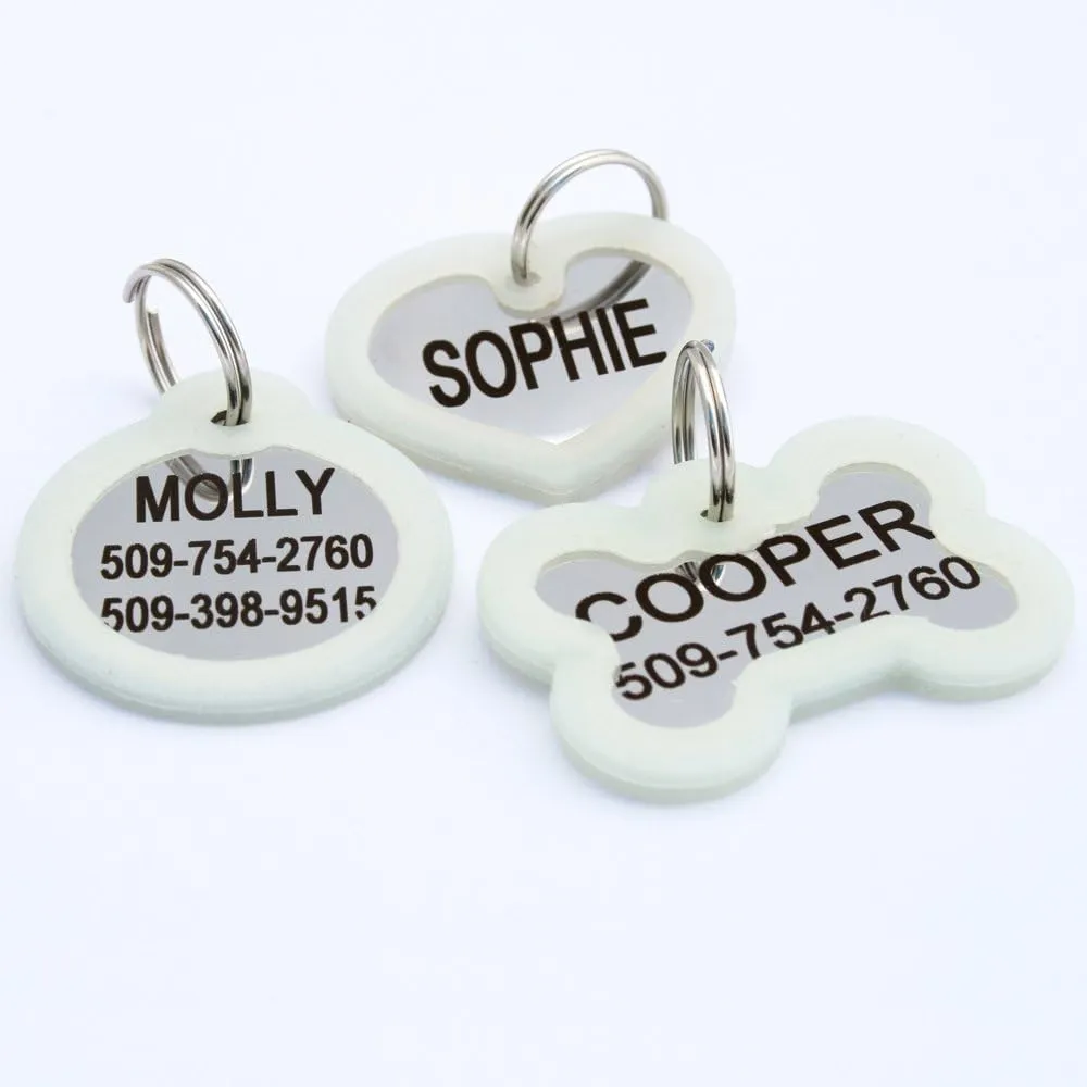 GoTags Personalized Dog Tags in Stainless Steel, Includes Glow in The Dark Tag Silencer to Reduce Noise and Protect Tag and Engraving, No Noise, Quiet Pet Tags, 2 Side Engraving, (Heart Shape)