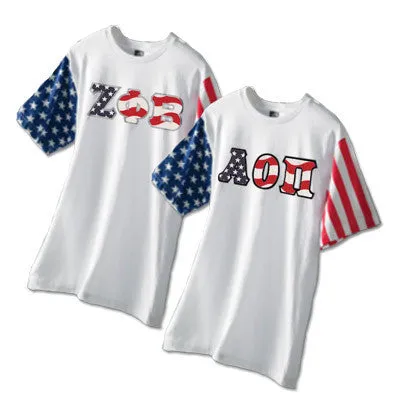 Greek Stars and Stripes T-Shirt with Sewn-On Letters - Code V 3976 - TWILL
