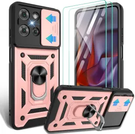 Gritup for Moto G 5G-2025 Case with [HD Screen Protector2], 360 Metal Rotation Ring Kickstand [Military Grade Drop Proof],Rose Gold