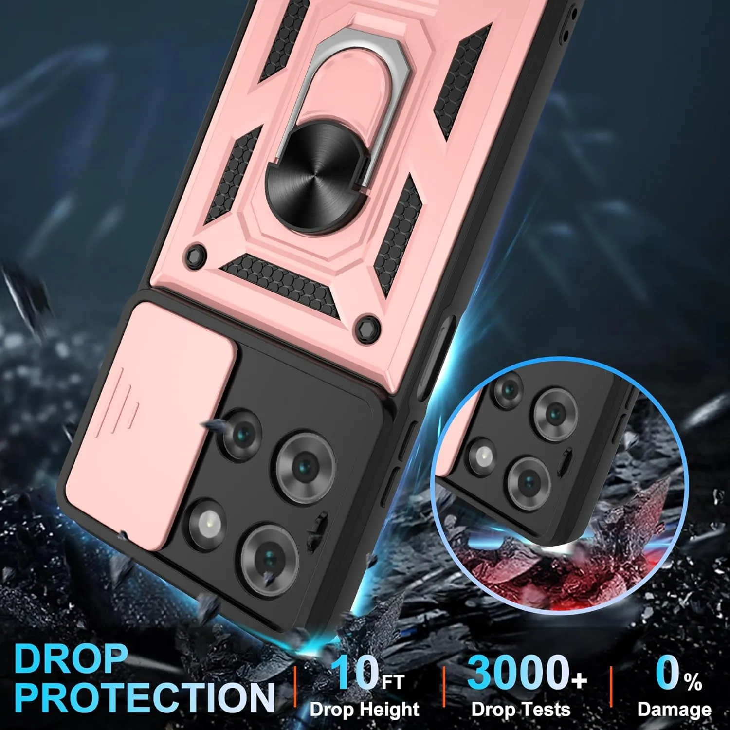 Gritup for Moto G 5G-2025 Case with [HD Screen Protector2], 360 Metal Rotation Ring Kickstand [Military Grade Drop Proof],Rose Gold