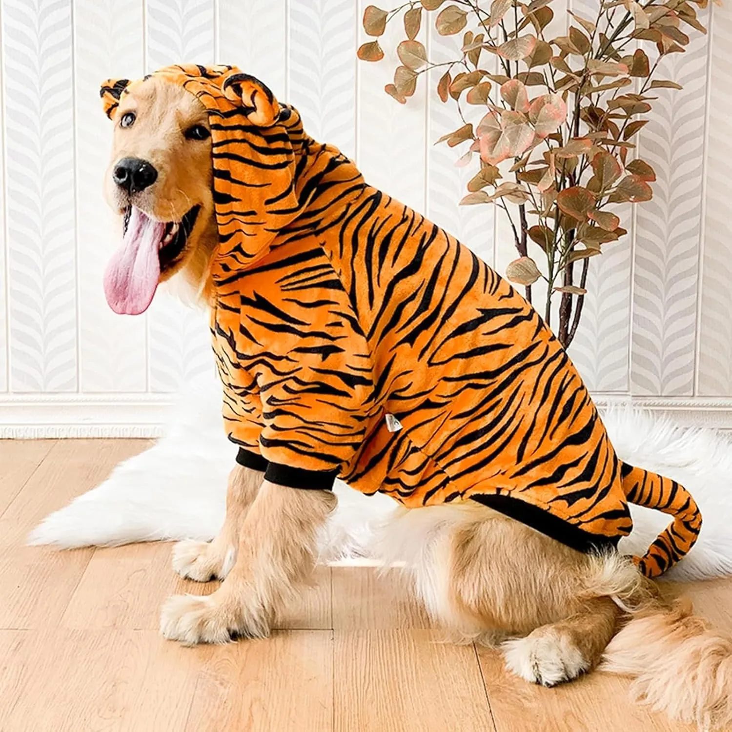 HOTUMN Large Dog Tiger Costumes - Halloween Dog Cosplay Costume Pet Warm Clothes and Cute Hoodie Winter Coat for Medium Large Dogs(Tiger,3X-Large)