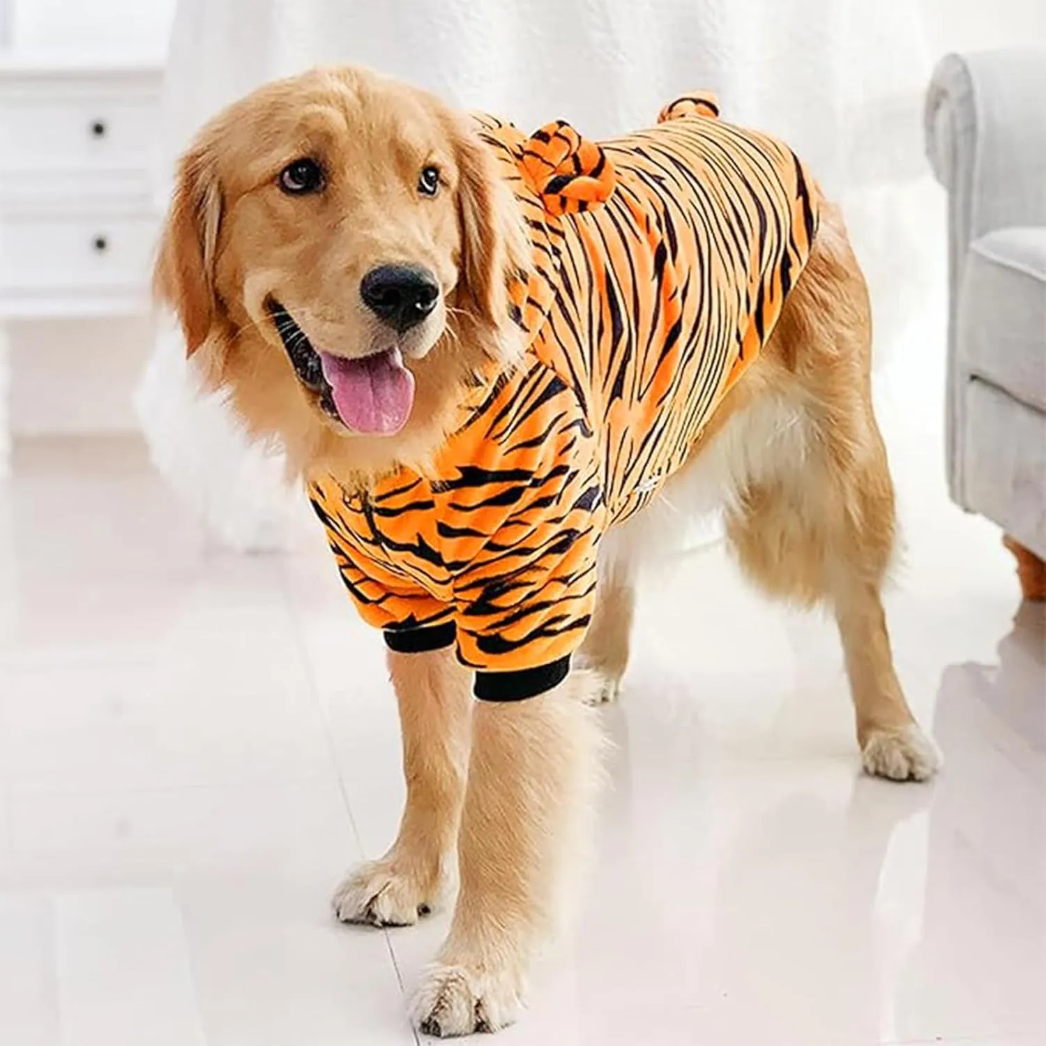 HOTUMN Large Dog Tiger Costumes - Halloween Dog Cosplay Costume Pet Warm Clothes and Cute Hoodie Winter Coat for Medium Large Dogs(Tiger,3X-Large)