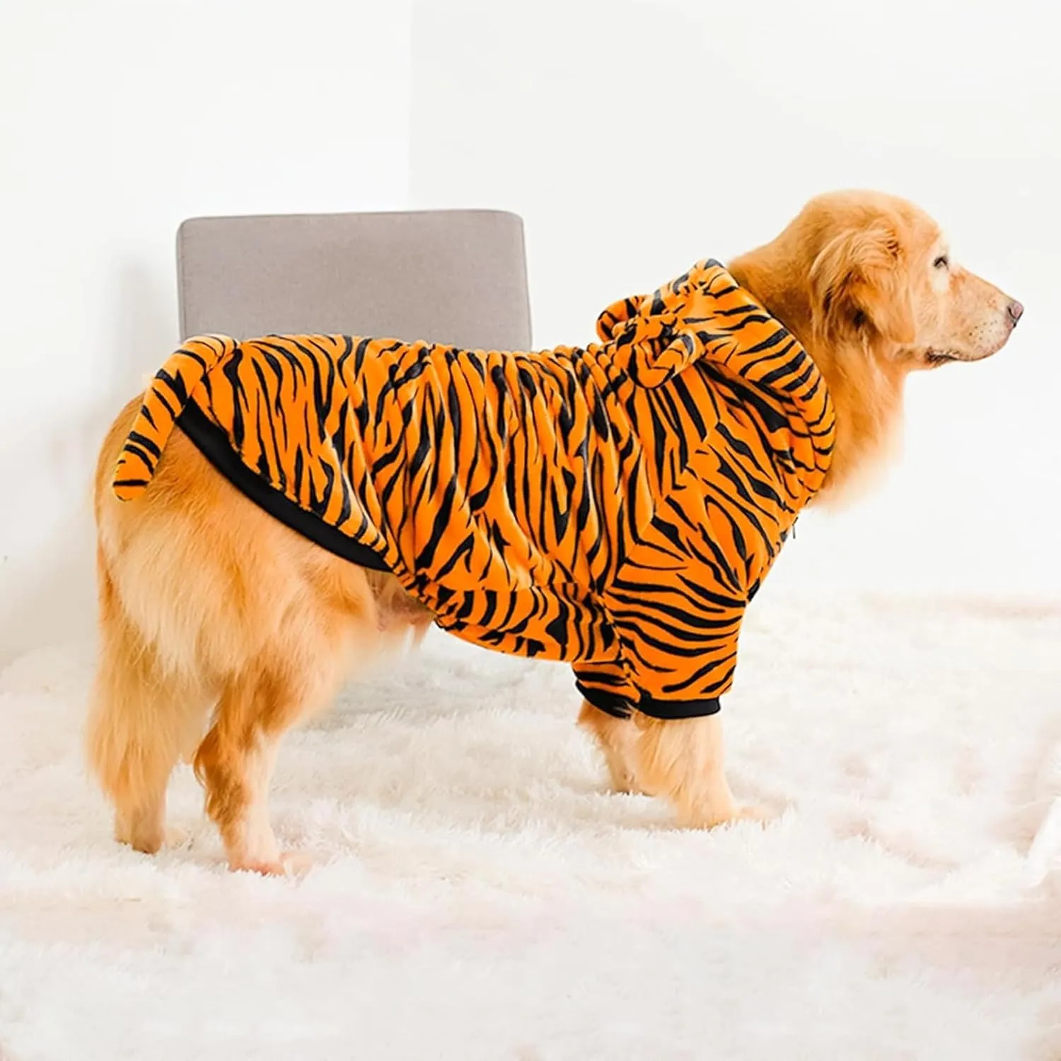 HOTUMN Large Dog Tiger Costumes - Halloween Dog Cosplay Costume Pet Warm Clothes and Cute Hoodie Winter Coat for Medium Large Dogs(Tiger,3X-Large)