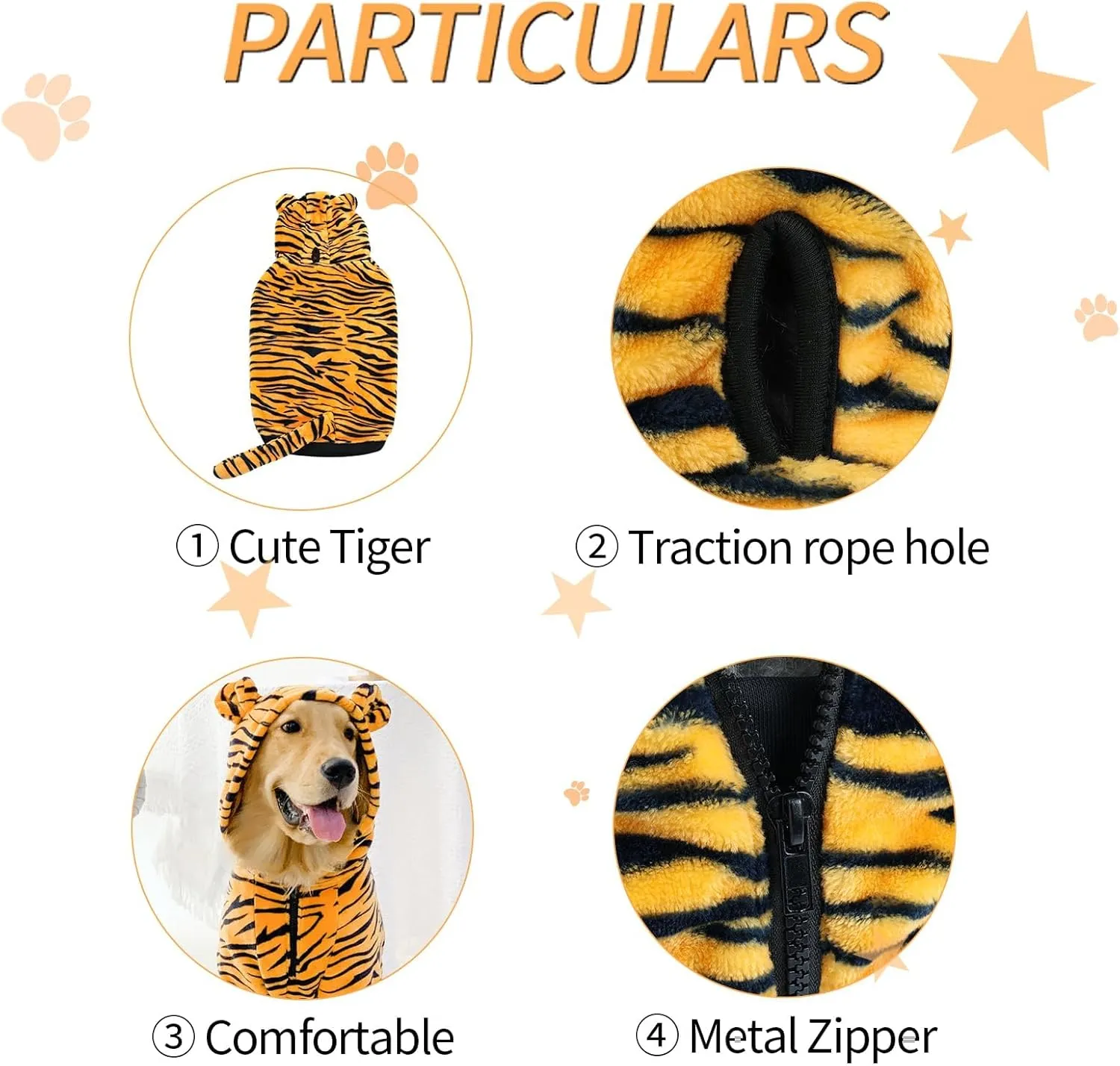 HOTUMN Large Dog Tiger Costumes - Halloween Dog Cosplay Costume Pet Warm Clothes and Cute Hoodie Winter Coat for Medium Large Dogs(Tiger,3X-Large)
