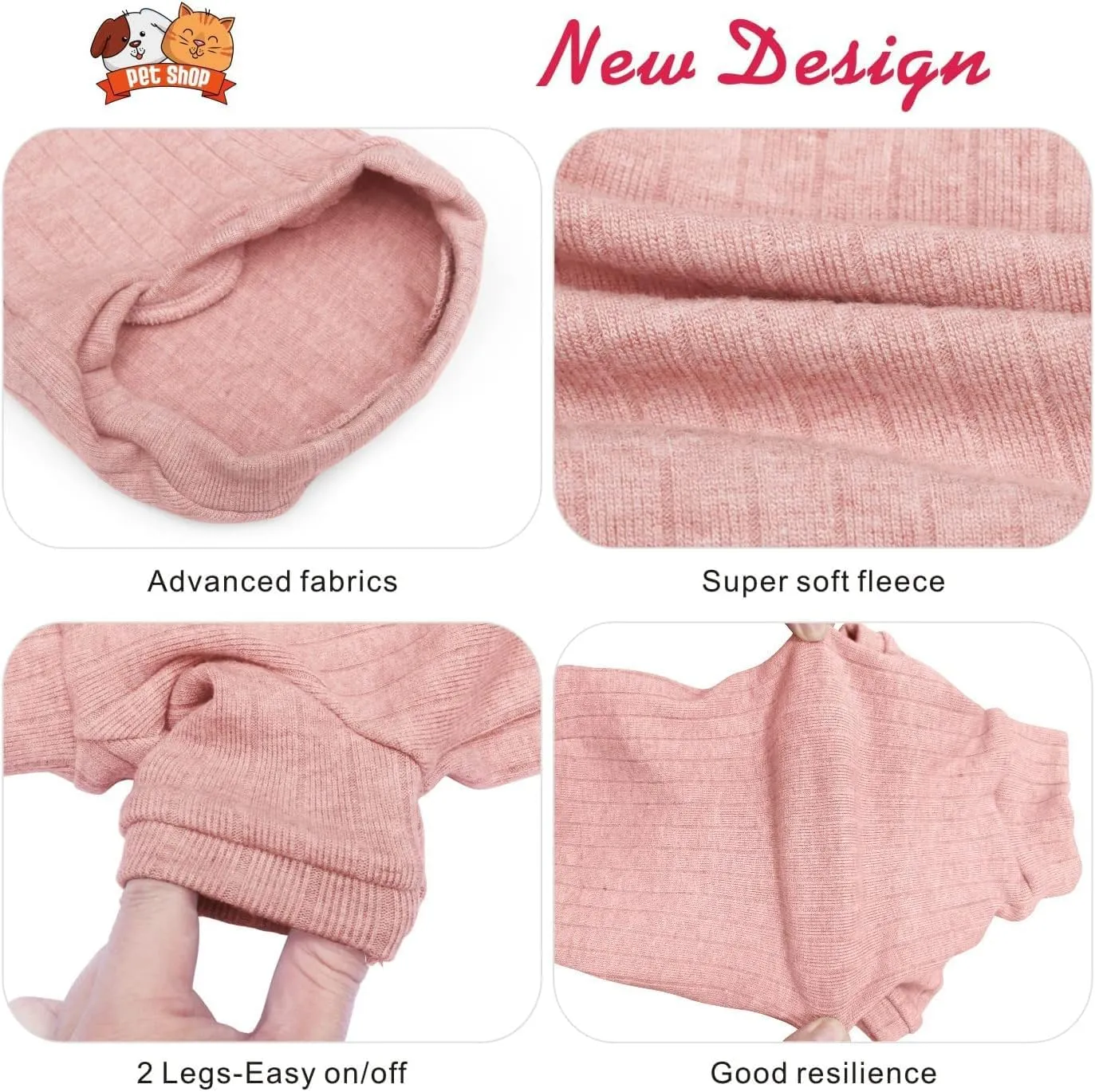 Idepet Sphynx Hairless Cats Sweater Shirt Kitten Soft Puppy Clothes Pullover Cute Cat Pajamas Jumpsuit Cotton Apparel Pet Winter Turtleneck for Cats and Teacup Chihuahua Small Dogs(Pink,L)