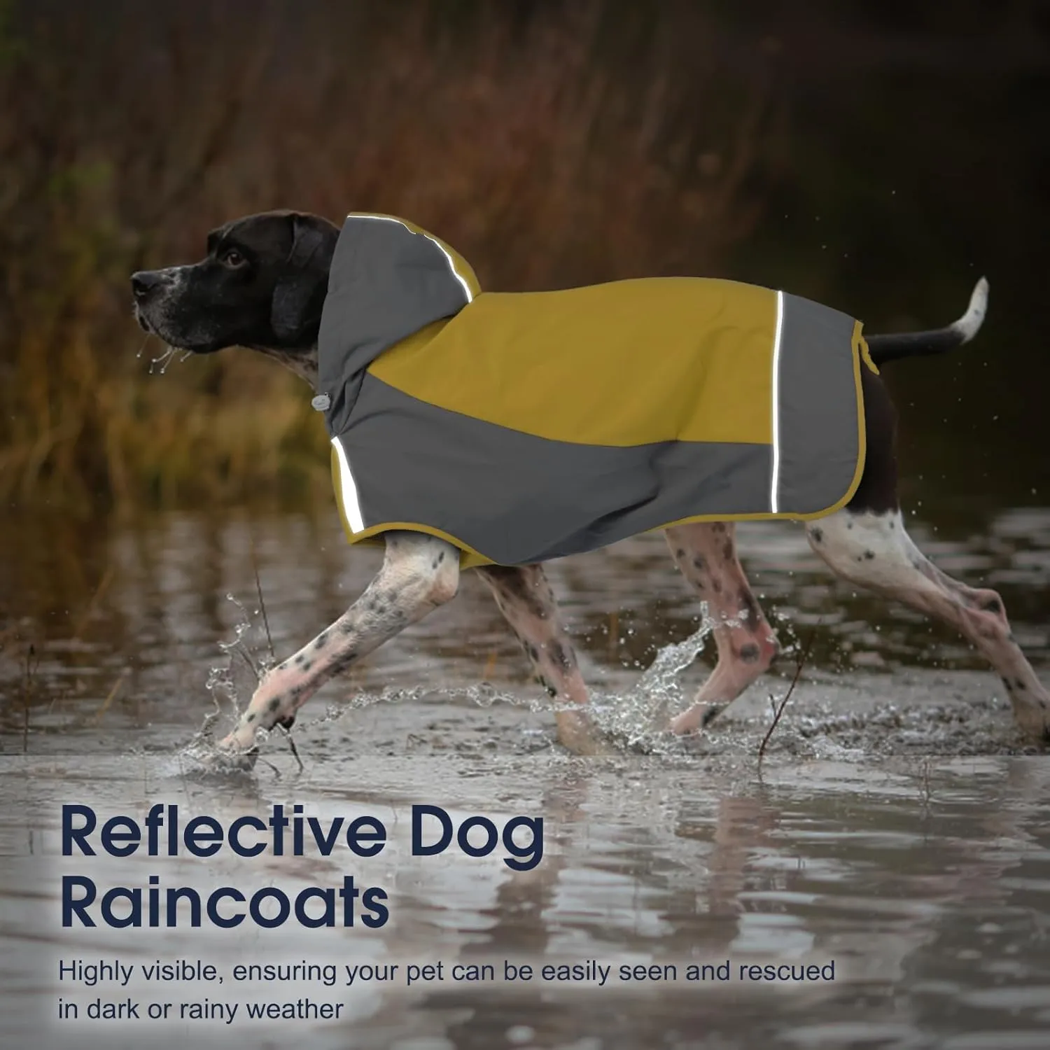 IECOii Dog Raincoat,Waterproof Rain Jacket for Medium Dogs,Adjustable Pet Rain Coat with Magic Sticker Closure,Reflective Doggy Raincoat with Hood,Perfect for Night Walking,Yellow,M