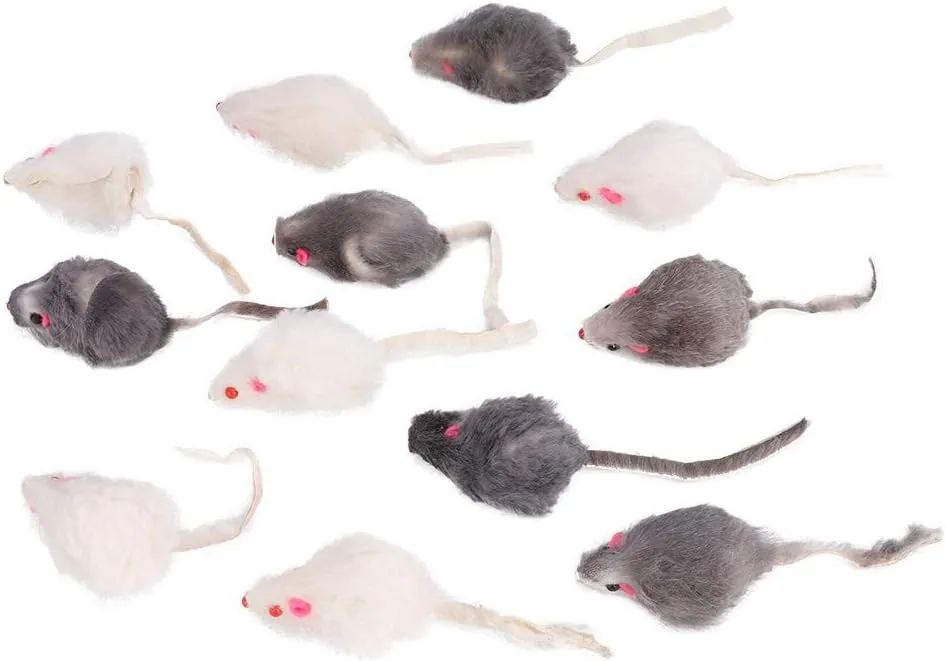 JTLB Cat Toy Mouse - 12 Rabbit Fur 14104 12pcs Small Plush Funny Fake Mouse for Kitten
