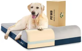 Jumbo Orthopedic Dog Bed, Large Dog Bed 7.87-inch Thick Gel Memory Foam with Pillow, Durable Flannel Fabric Dog Beds Large Sized Dog, Removable Cover & Waterproof Liner for Large Breed Dogs